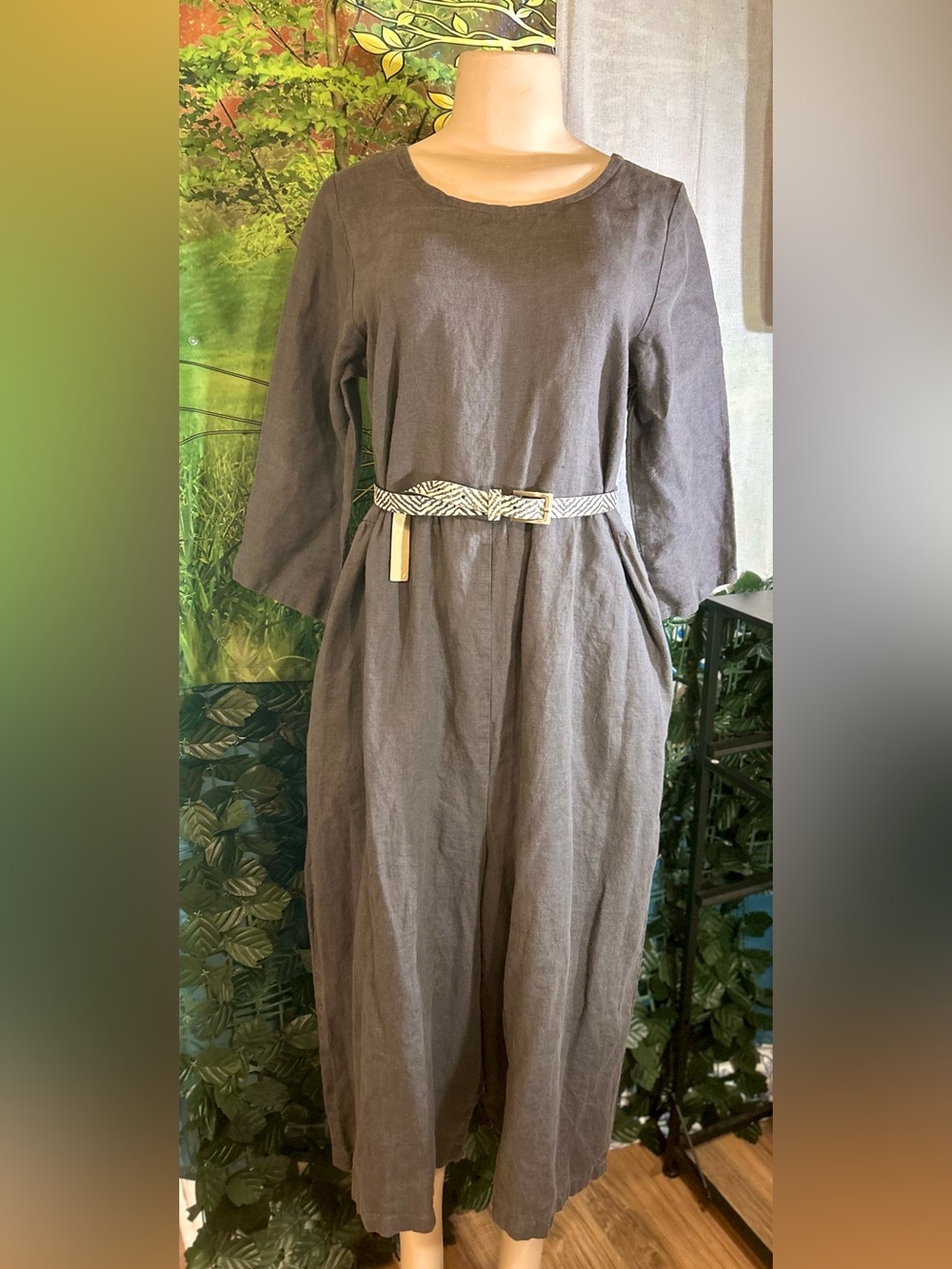Conscious Clothing Grey Linen Jumpsuit with Side Seam Pockets & 4 Back Snaps